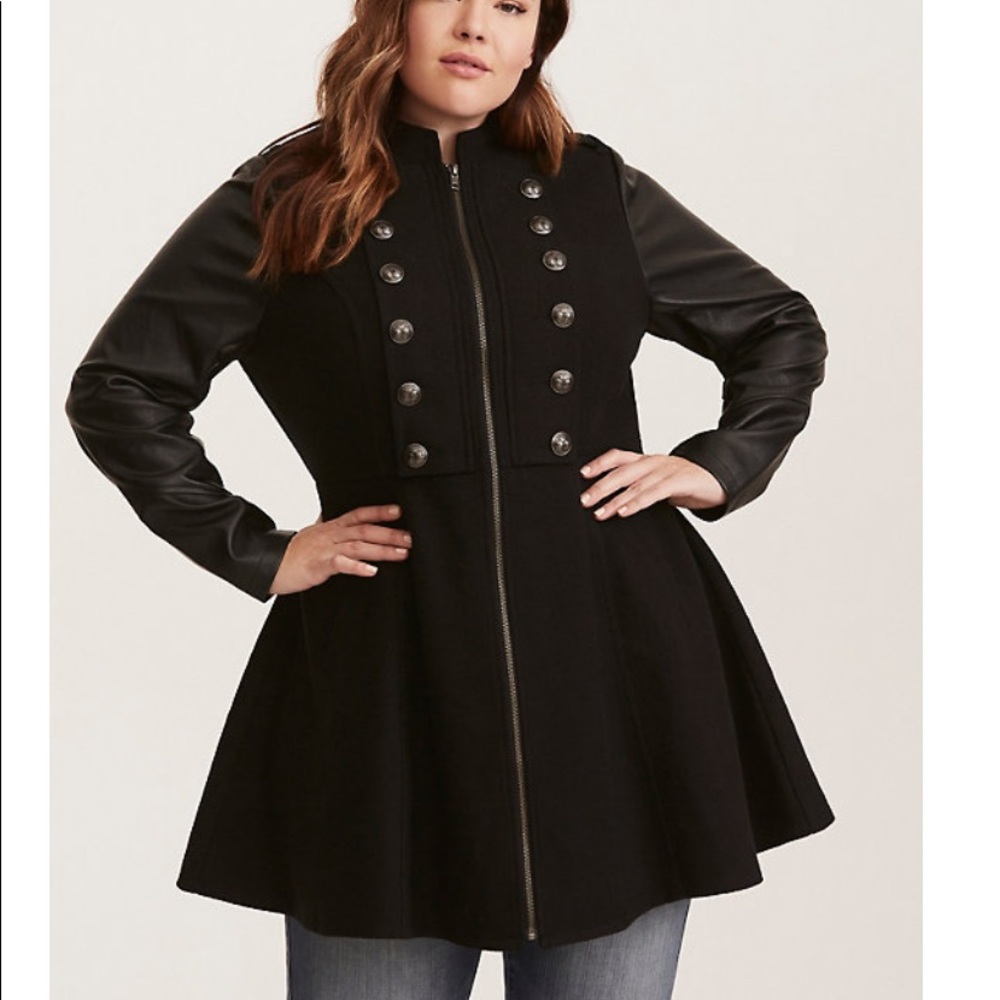 Long military coat leather sleeves